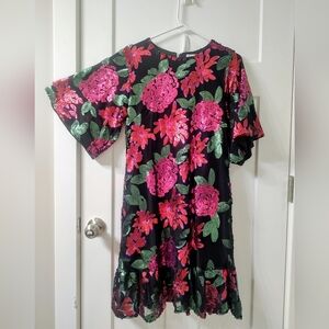 Ivy City Co Black Shift Dress with Pink Floral Print